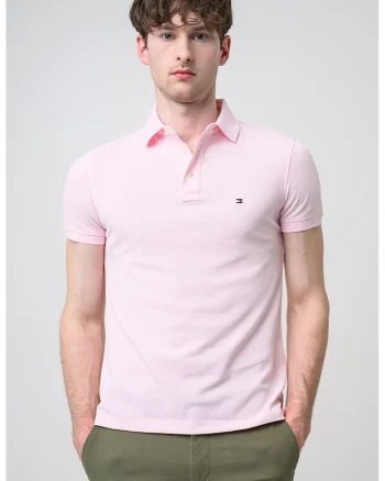 Tricou polo slim fit din amestec de bumbac organic 1985, Roz deschis