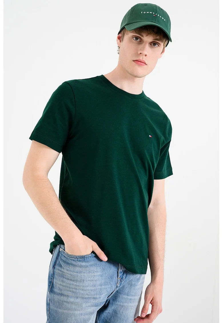 Tricou din bumbac cu decolteu la baza gatului, Alb/Verde englez