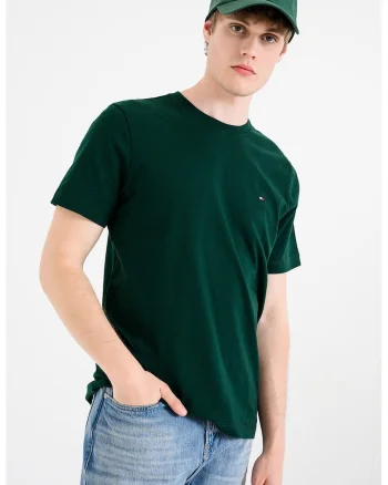 Tricou din bumbac cu decolteu la baza gatului, Alb/Verde englez