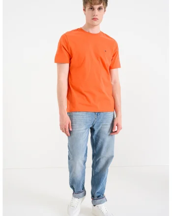 Tricou din bumbac cu decolteu la baza gatului, Portocaliu neon