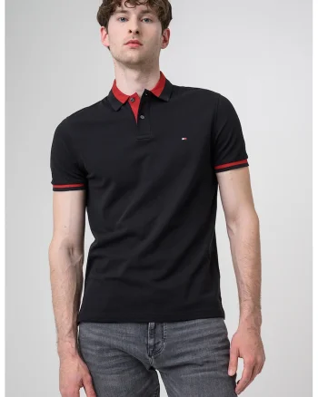Tricou regular-fit cu guler polo, din amestec de bumbac organic, Negru