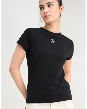 Tricou slim-fit din amestec de bumbac cu logo, Negru