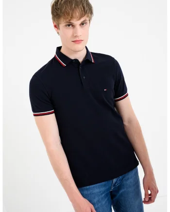 Tricou polo slim fit cu garnituri contrastante, Albastru ultramarin