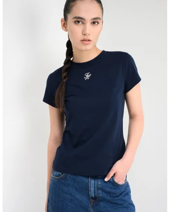 Tricou slim-fit din amestec de bumbac cu logo, Albastru ultramarin