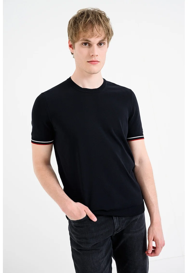 Tricou regular fit din amestec de bumbac, tricotat fin, Albastru ultramarin