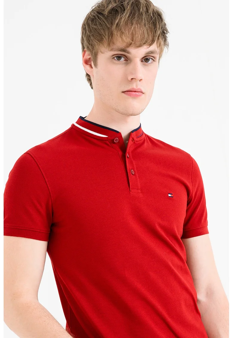 Tricou polo slim fit cu guler Mao, Rosu inchis