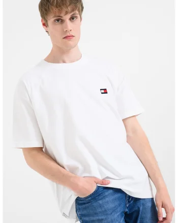 Tricou de bumbac cu maneci raglan si monograma, Alb