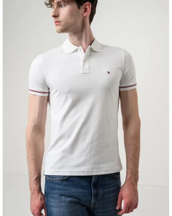 Tricou polo slim fit cu logo brodat, Alb murdar