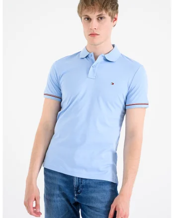 Tricou polo slim fit cu logo brodat, Albastru deschis