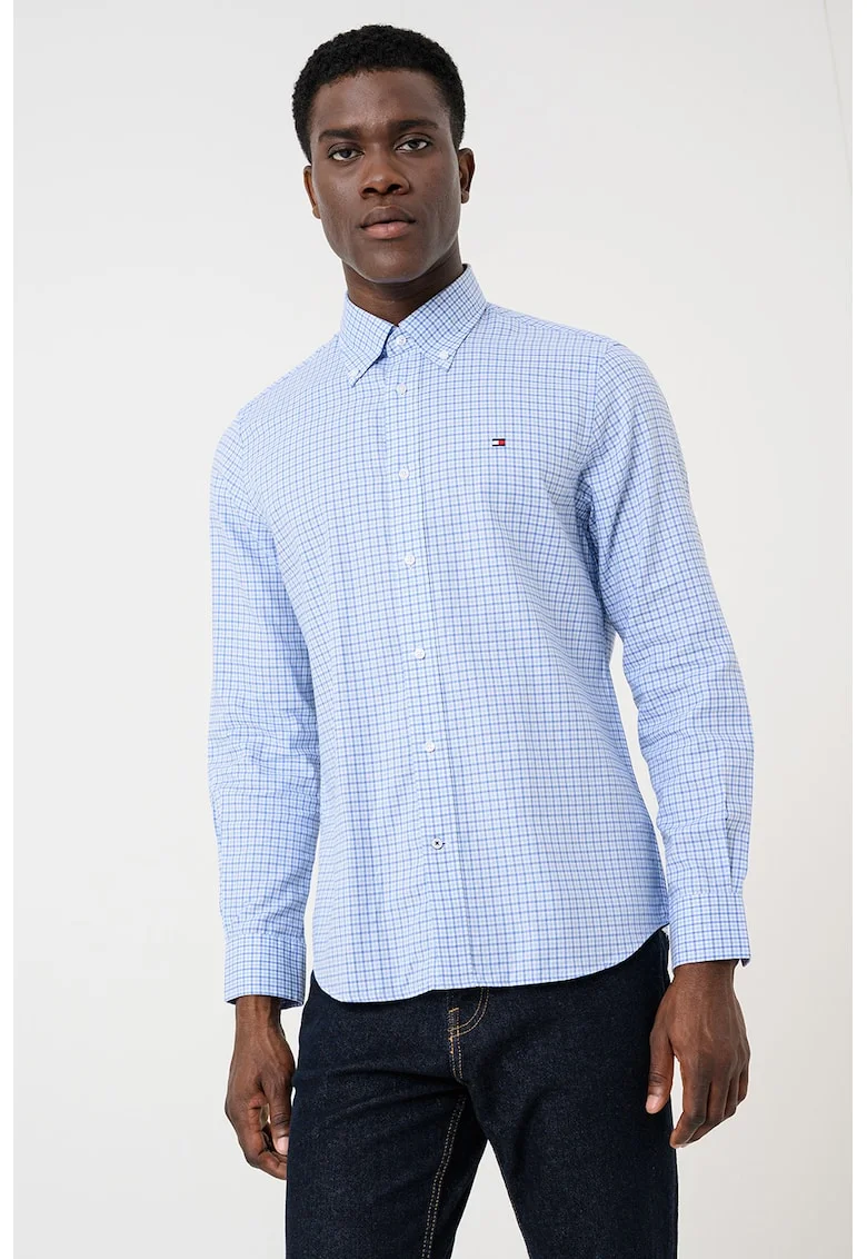 Camasa in carouri cu guler Oxford, Alb/Albastru pastel