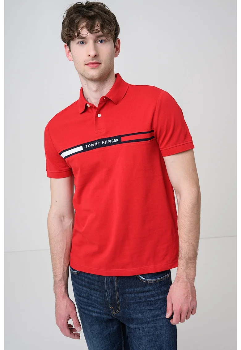 Tricou polo din amestec de bumbac organic, Rosu/Bleumarin