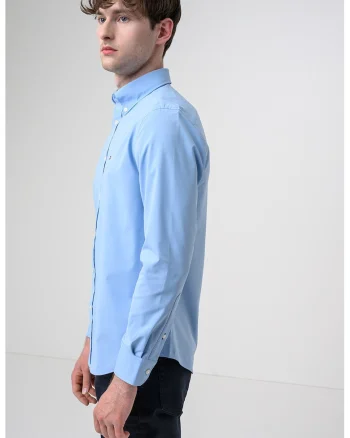 Camasa slim fit cu logo pe piept, Albastru deschis