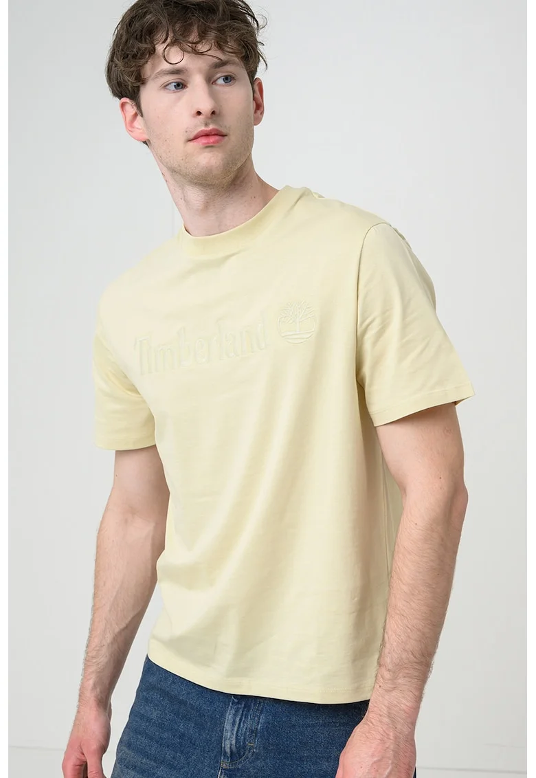 Tricou de bumbac cu broderie logo Hampthon, Bej deschis