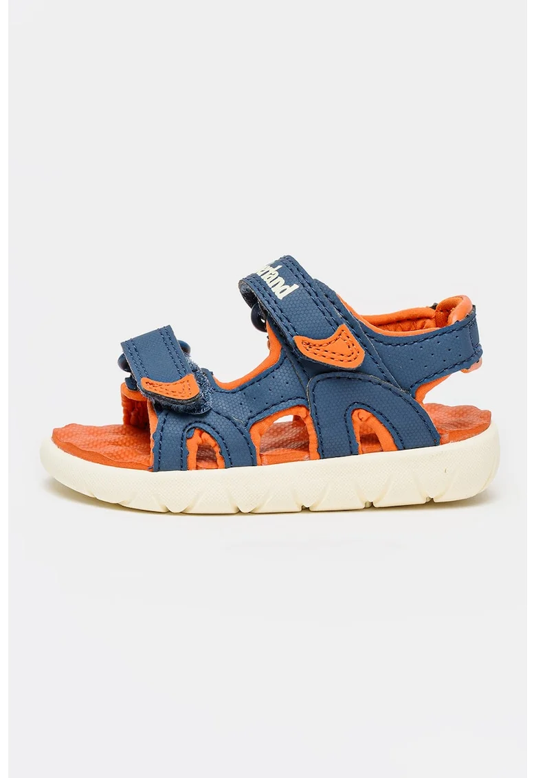 Sandale de piele ecologica cu velcro Perkins Row, Albastru inchis/Portocaliu inchis