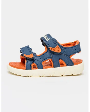 Sandale de piele ecologica cu velcro Perkins Row, Albastru inchis/Portocaliu inchis