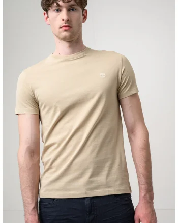Tricou cu decolteu la baza gatului si logo Oyster River, Bej
