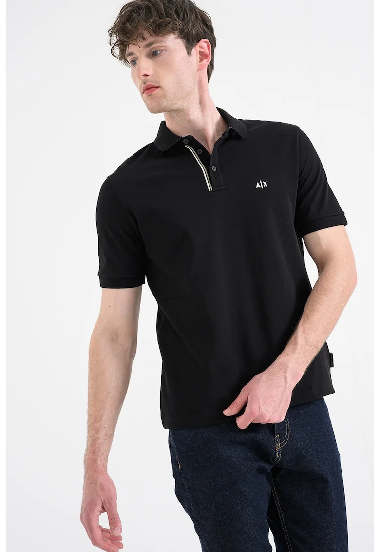 Tricou polo cu detaliu logo, Negru