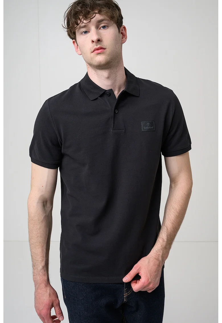 Tricou polo din bumbac Silicon Badge, Negru
