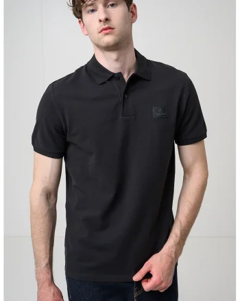 Tricou polo din bumbac Silicon Badge, Negru
