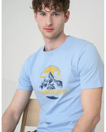 Tricou cu decolteu la baza gatului si imprimeu grafic, Albastru deschis
