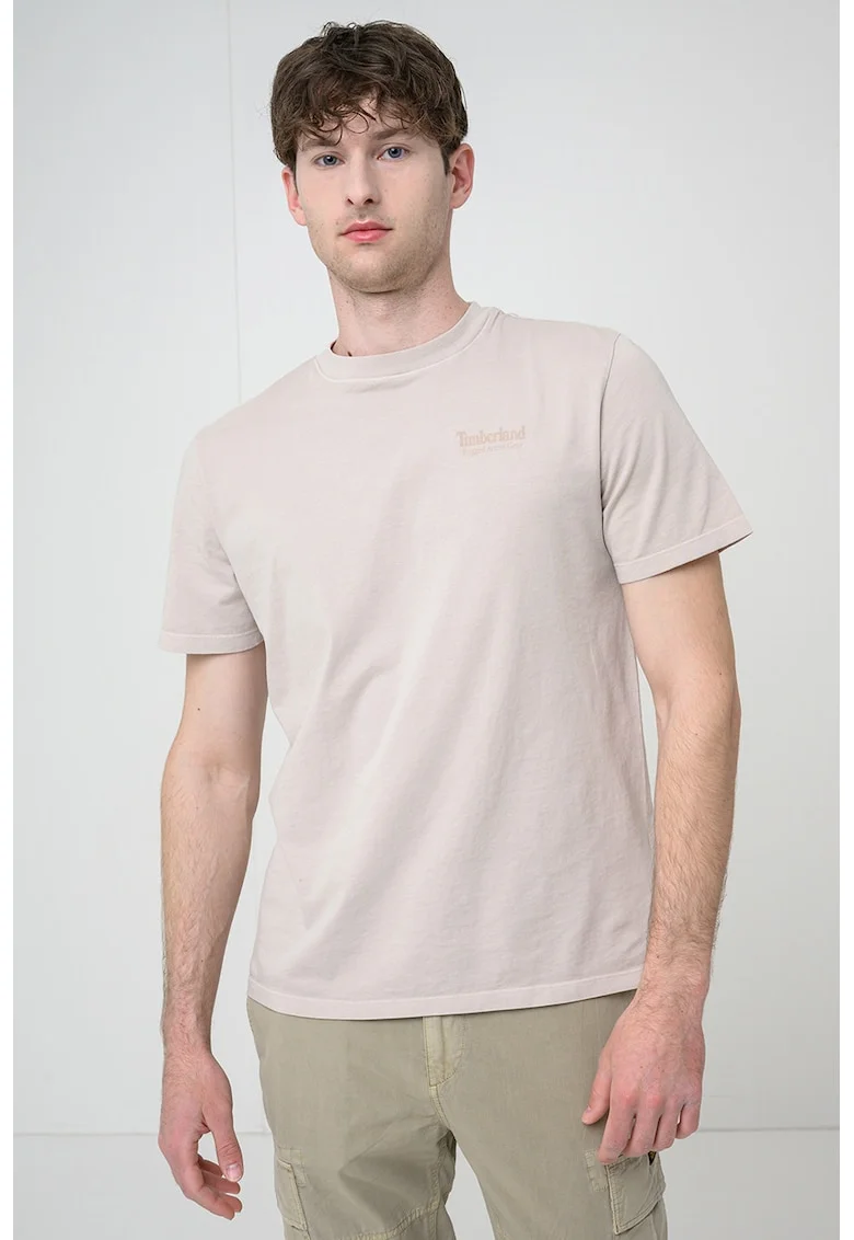 Tricou din bumbac cu imprimeu logo, Maro nisip