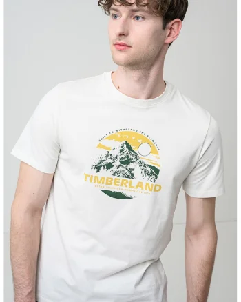 Tricou cu decolteu la baza gatului si imprimeu grafic, Alb murdar