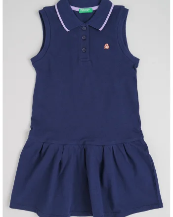 Rochie polo cu fenta cu nasturi, Bleumarin