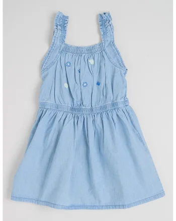 Rochie din denim cu talie elastica, Albastru deschis