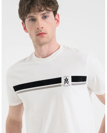 Tricou cu decolteu la baza gatului si logo, Alb murdar