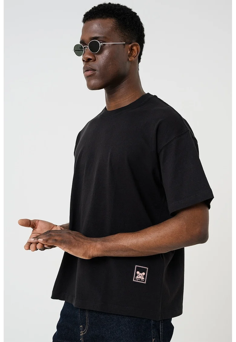 Tricou din bumbac organic cu imprimeu pe partea din spate, Negru