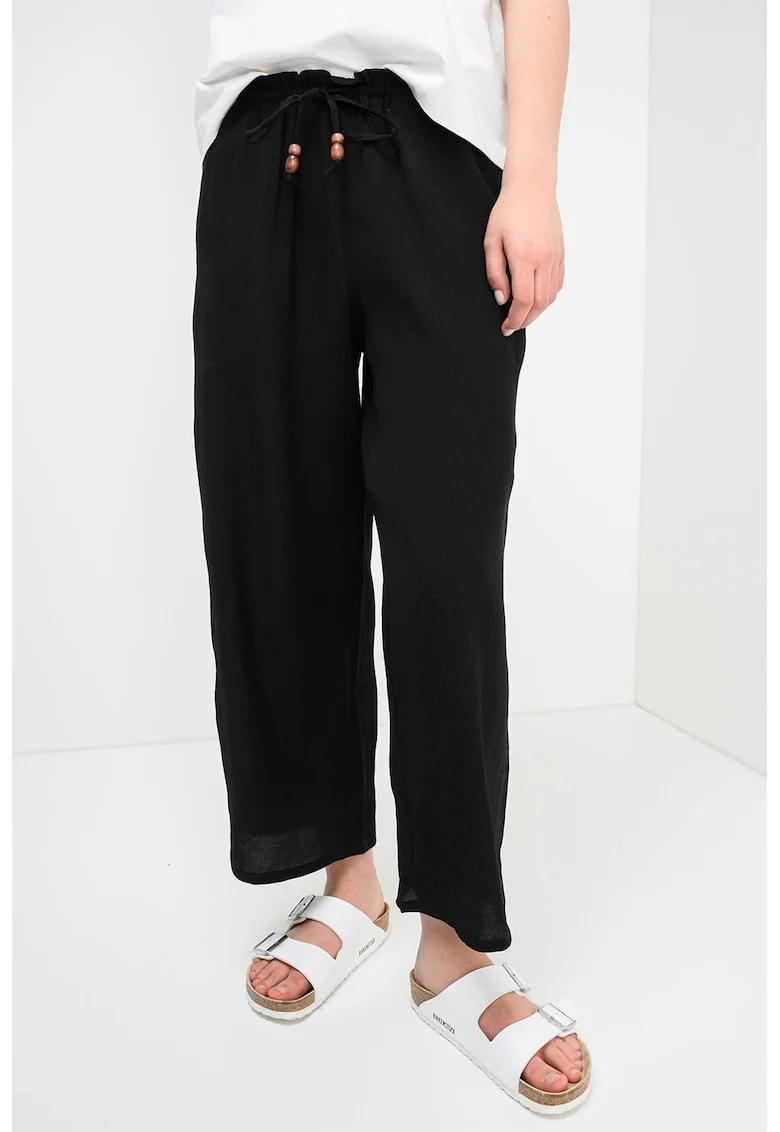 Pantaloni vaporosi cu croiala ampla si talie ajustabila, Negru