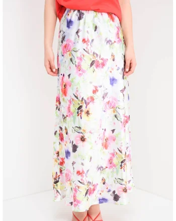 Fusta midi cu model floral, Multicolor
