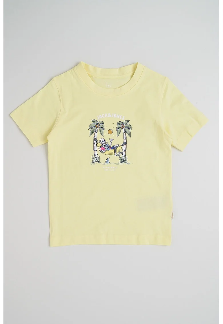 Tricou din bumbac organic cu imprimeu logo, Galben pal