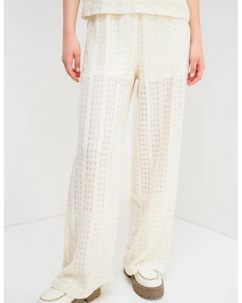 Vero Monda, Pantaloni relaxed fit cu broderie, Crem