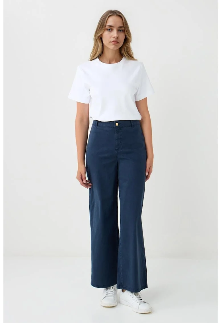 Pantaloni din amestec de lyocell cu croiala ampla, Bleumarin