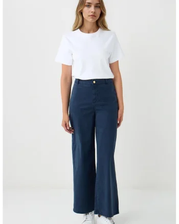 Pantaloni din amestec de lyocell cu croiala ampla, Bleumarin