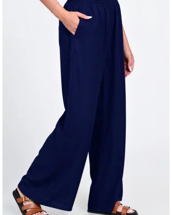 Pantaloni Dama,  Wide Leg, Bleumarin