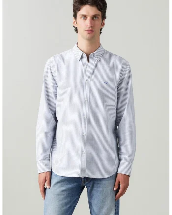 Camasa relaxed fit de bumbac Authentic, Alb/Albastru lavanda