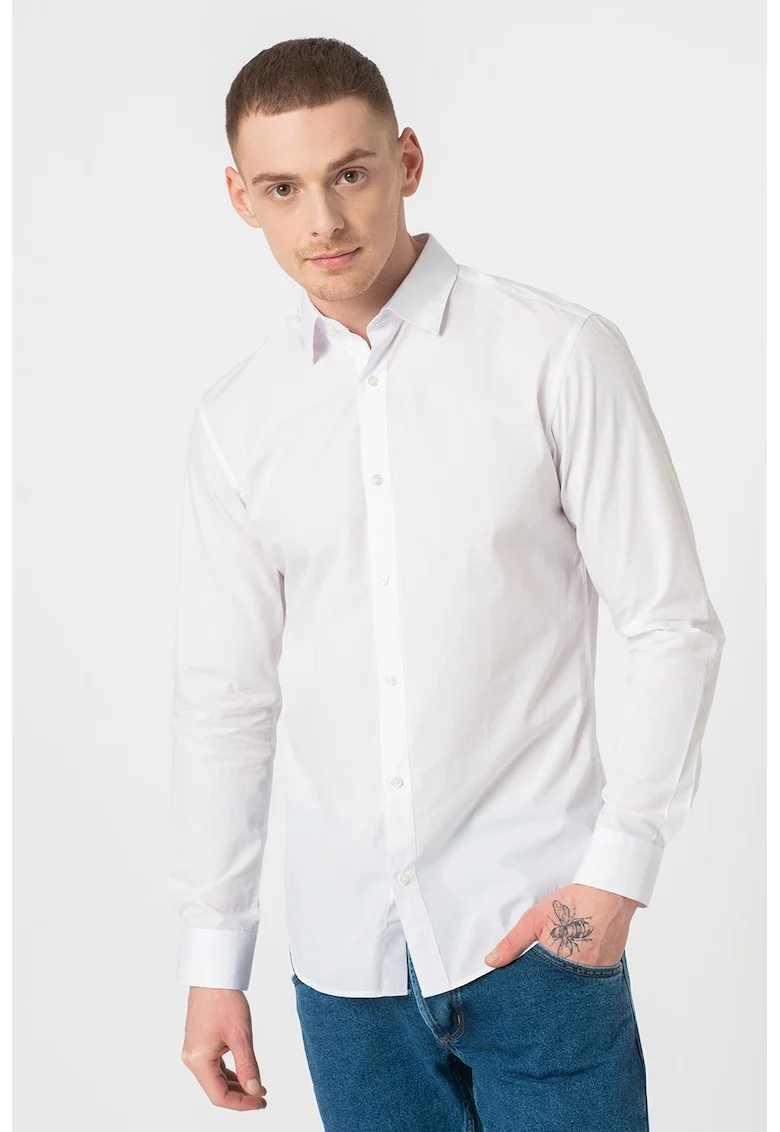 Set de camasi slim fit cu guler amplu Joe - 2 piese, Alb/Negru