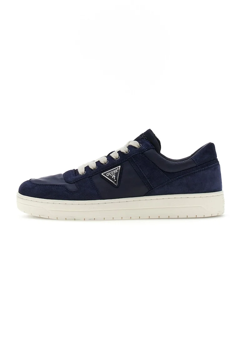 Pantofi sport din piele intoarsa cu aplicatie logo, Bleumarin