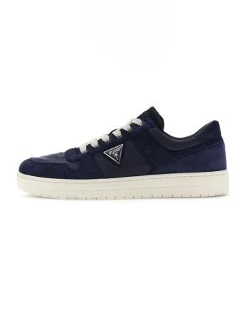 Pantofi sport din piele intoarsa cu aplicatie logo, Bleumarin