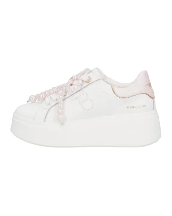 Pantofi sport din piele si piele ecologica, Alb/Roz pastel