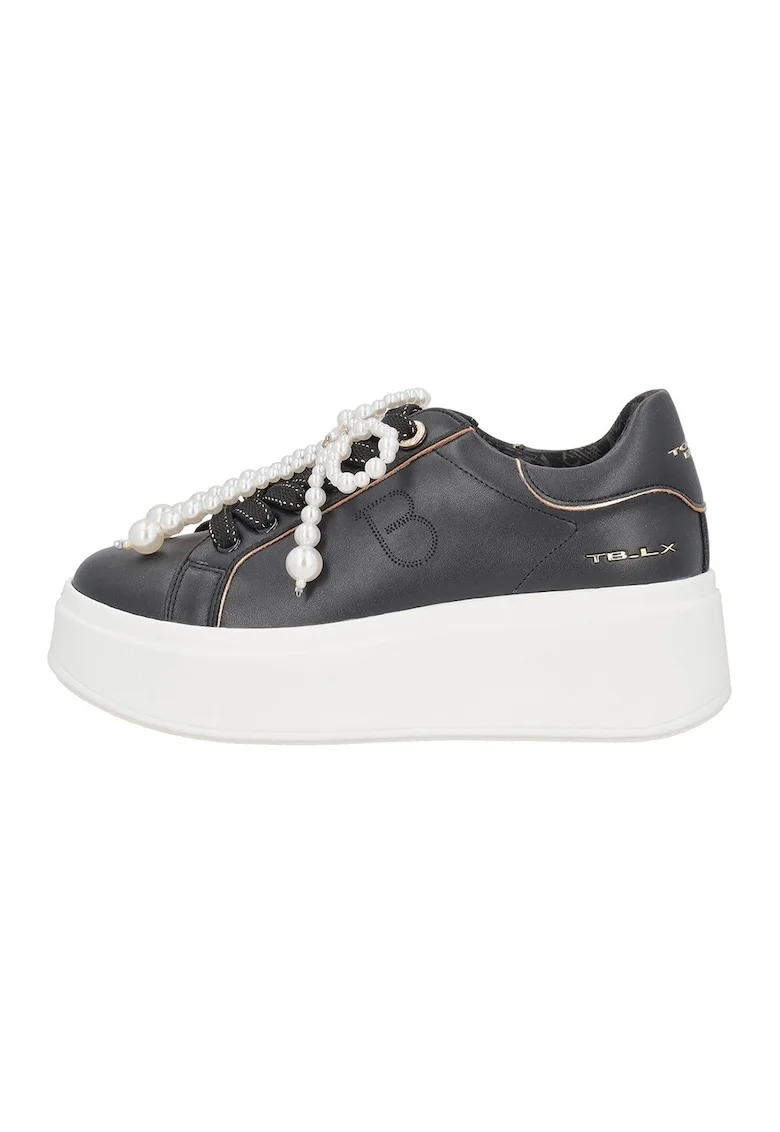 Pantofi sport din piele si piele ecologica, Negru
