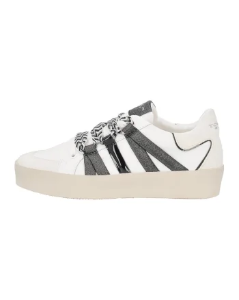 Pantofi sport din piele cu sireturi cu model herringbone, Alb/Negru