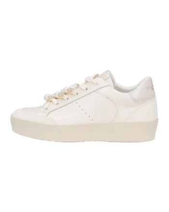 Pantofi sport din piele cu sireturi cu margele, Auriu/Crem