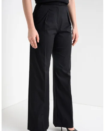Pantaloni cu croiala dreapta si pliuri frontale, Negru,