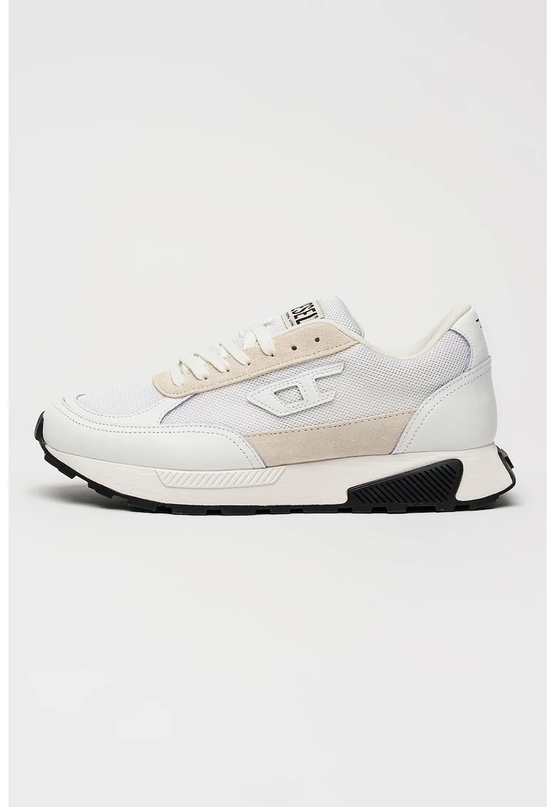 Pantofi sport Tame cu garnituri din piele, Alb/Maro taupe deschis