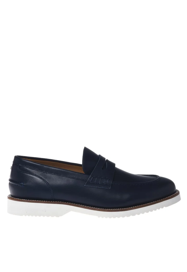 Pantofi loafer de piele cu talpa contrastanta, Bleumarin