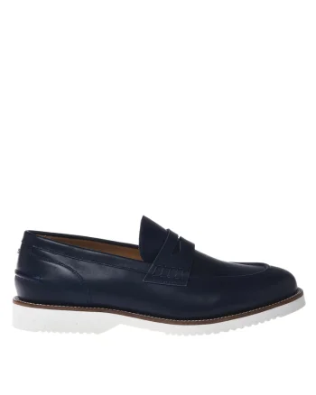 Pantofi loafer de piele cu talpa contrastanta, Bleumarin