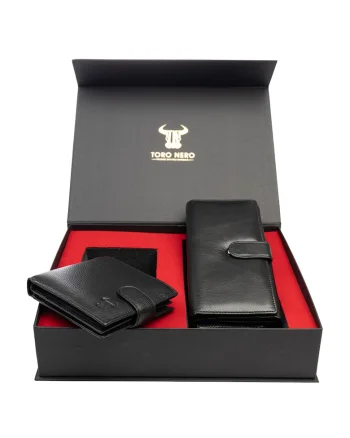 Set portofel dama si portofel barbati, piele naturala, Reset-Vita Opzioni - 64875, Negru, 9.5*19*3